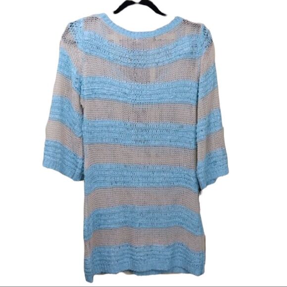 Vertigo Blue & Cream Striped Knit Tunic Sweater Size L - Picture 2 of 6